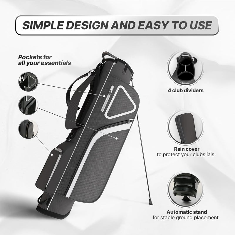 AK System Ultra-Lite Golf Stand Bag - 3 Lbs, 4 Way Divider Portable Golf Club Carry Bag, Water-Repellent Golf Travel Case with Rain Hood, Golf Gifts for Men and Women - Image 3